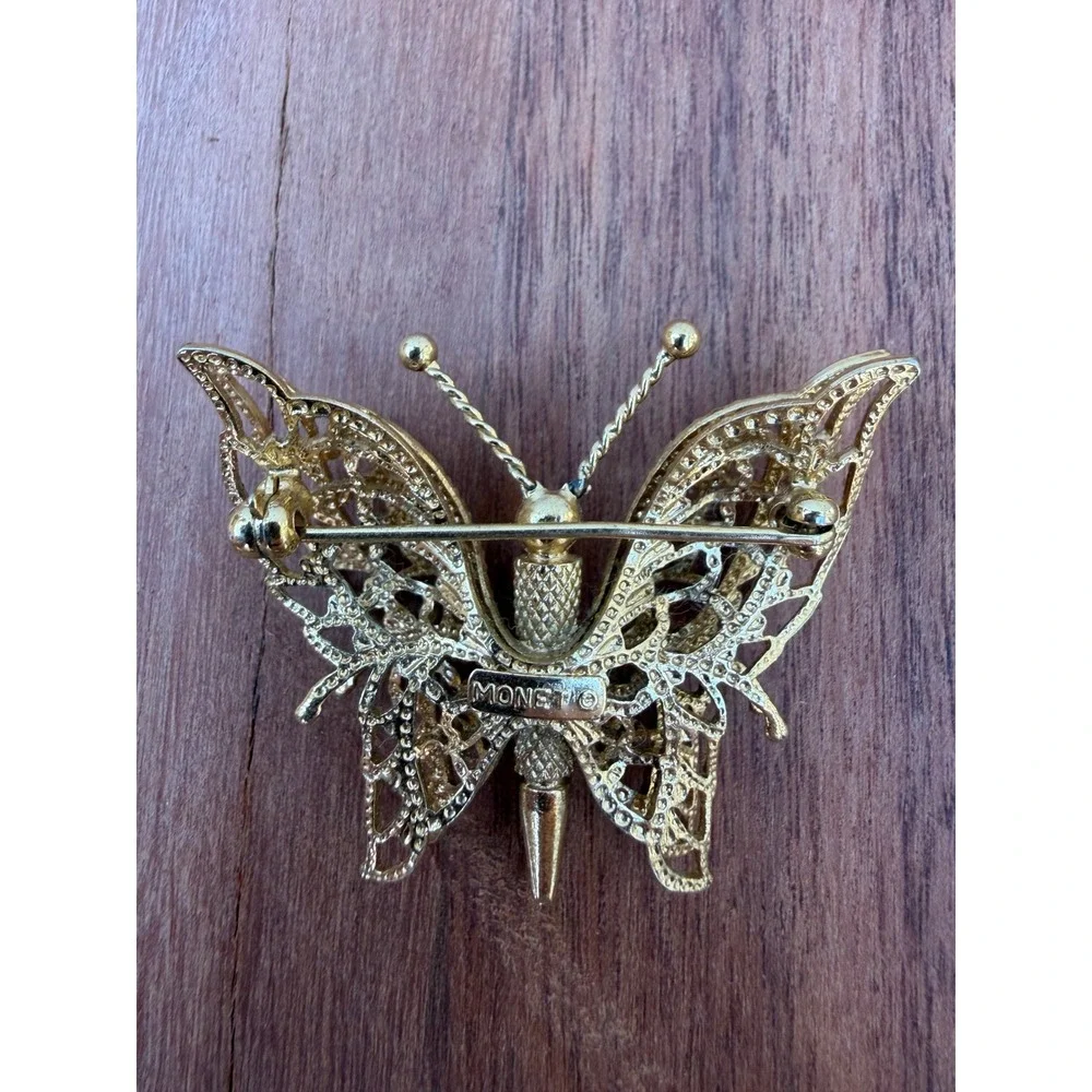 Vintage Monet Gold Tone Filigree Butterfly Brooch Pin‎ Costume Jewelry